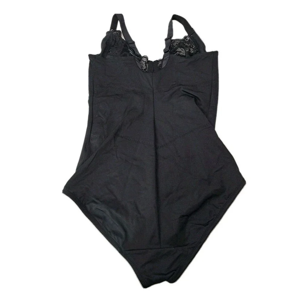 Maidenform 1456 Flexees 40D Lace Bodybriefer Built-In Bra Firm Body Shaper Black